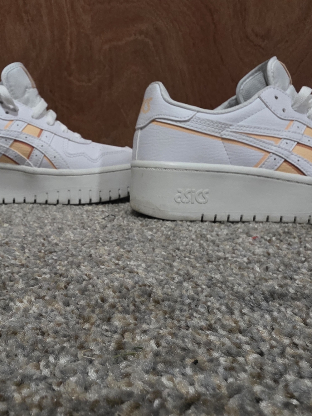 Asics Women’s White Sneakers with Peach Stripe Accents